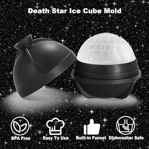 Nax Caki 3D Star Wars Death Ball Ice Cube Mold, Star Wars Gifts Stocking Stuffers Ideas for Adults Men Women, 2.5" Large Silicone Round Ice Cube Tray for Cocktails,Bourbon,Whiskey,Brandy — view 2