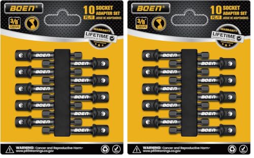 Image of BOEN 10-Piece 3 /8 inch Drive Impact Grade Socket Adapter Set, 1 /4-Inch SAE Hex Shank Drill Bit Adapter for Power Drill to High Torque Impact Wrench (Pack of 2)
