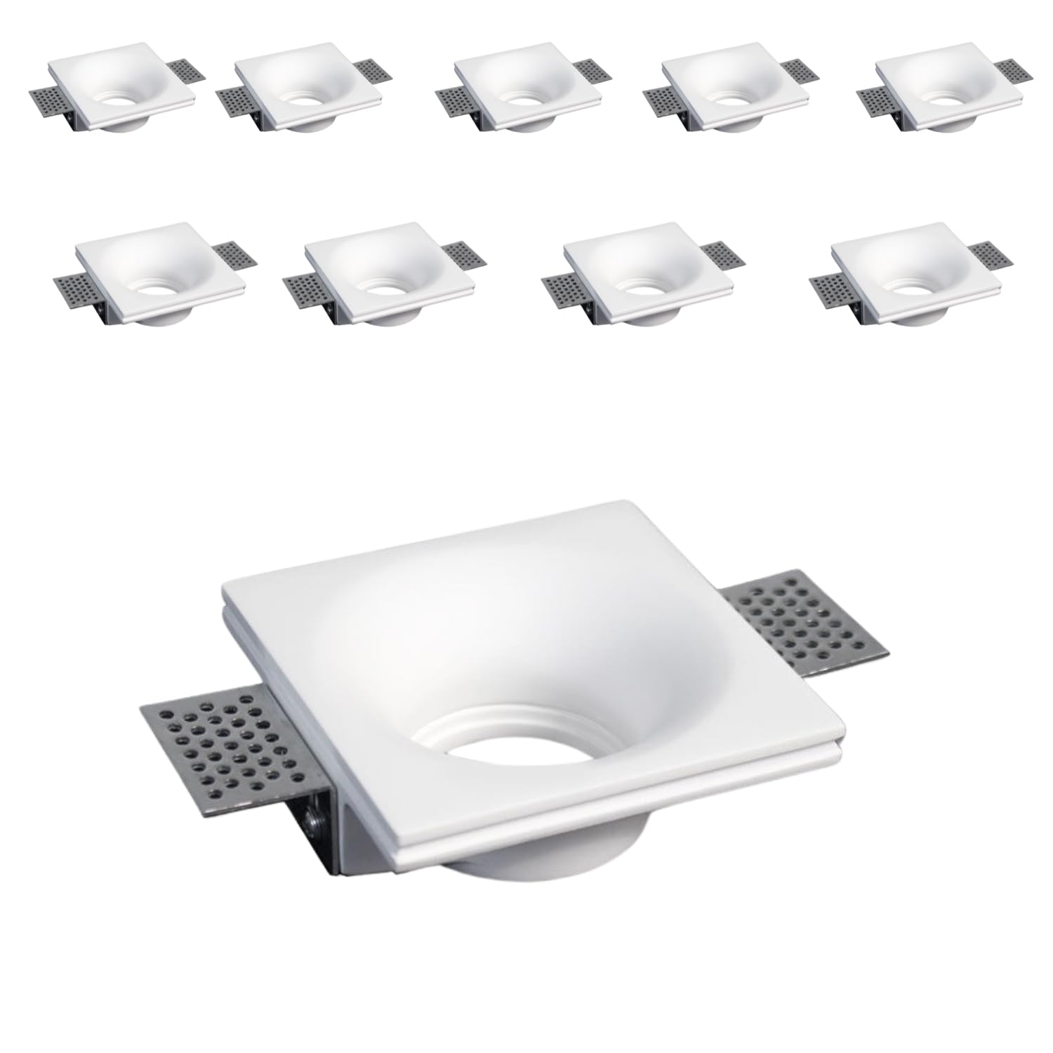 10 Pezzi Portafaretto da incasso quadrato in gesso a scomparsa, compatibile con faretti GU10, senza vetro, foro incasso Ø105mm, design moderno per cartongesso (10)