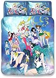 ZKDT Anime Bettbezug, dreiteiliger Mikrofaseranzug mit Reißverschluss 135 x 200 cm + 50 x 75 cm / 80 + 80 Kissenbezug (Stil 5,135x200cm+50x75cm x2)