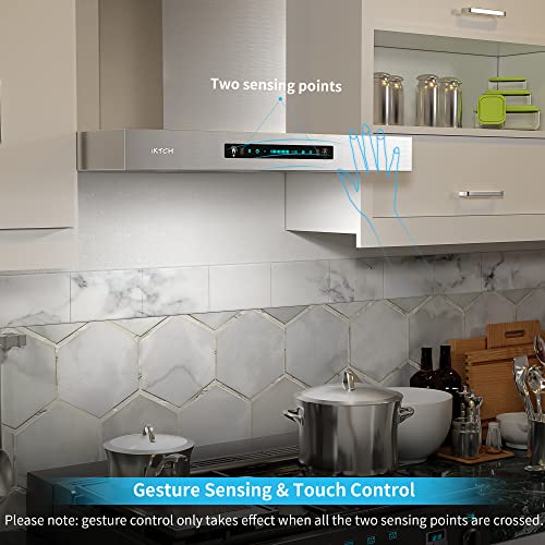 Iktch 30"Wall Mount Range Hood, 900 Cfm Ducted/Ductless Range Hood With 4 Speed Fan, Durable Stainless Steel Range Hood 30 Inch With Gesture Sensing & Touch Control Making Life Smarter Ikp01-30 #TOP1