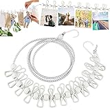  Cuerda Tendedero, Furgoneta Camper, Tendedero portátil con 12 Pinzas para la Ropa, tendedero retráctil portátil Ajustable Uso en el Exterior, en Interiores y para Viajes (blanco)