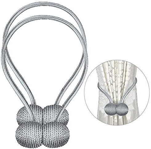 SANNOBEL Curtain Tiebacks Magnetic Decorative Drapery Holdbacks no Drilling Silver-Grey/2 Pack