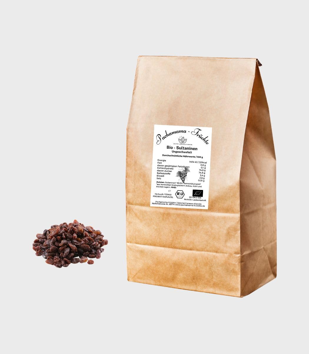 BIO Sultaninen 12,5 kg - Ungeschwefelt – 100 % naturbelassene Sultaninen – ohne Zuckerzusatz – vegan – ideal für Müsli & Backen – in umweltfreundlicher Verpackung