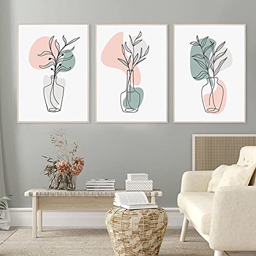 Tableau scandinave fleur et vase pour decoration salon moderne