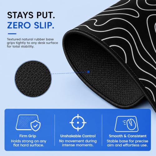 Image of Sounce XXL Extra Large Gaming Mouse Pad 70 x 30 cm, Full Desk Keyboard Mat with Non-Slip Rubber Base, Stitched Edges for Gamers, Laptop, Computer & Workstation (White line)