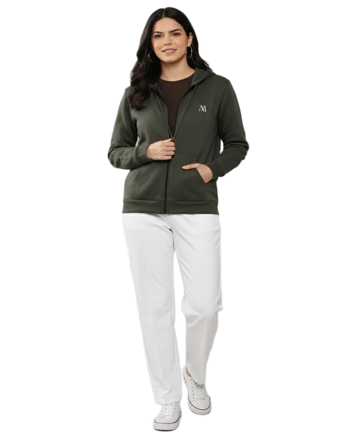 maykr Ladies Full Sleeve Hooded Zip Sweatshirt | Solid Winter Hoodie Jacket|4-picture-14