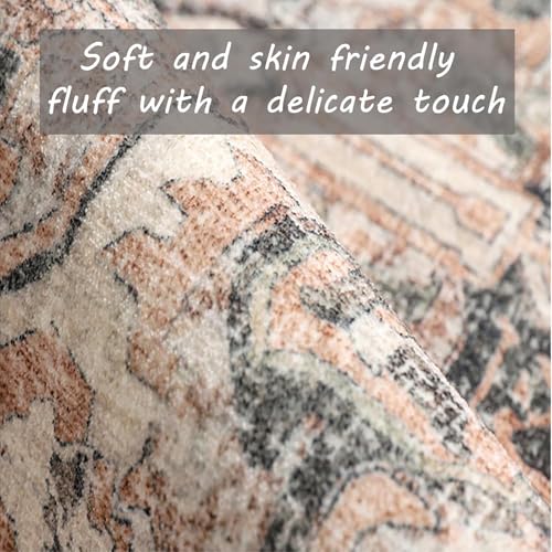 Retro Washable Area Rug 4X6 Washable Living Room Boho Chic Medallion Distressed DesignIndoor Non-Slip Large Accent Throw Rug for Kitchen Bedroom Office Carpet