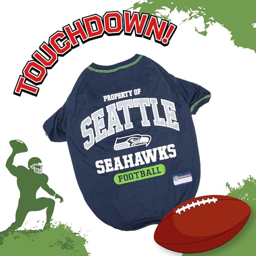 Image of NFL Seattle Seahawks Dog T-shirt Small. - Licensed Shirt for Pets Team Colored with Team Logos- Premium Stretchable Materials for the comfort of your Dog & Cat