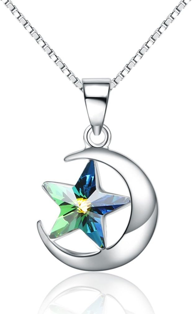 Candira 925 Sterling Silver Moon Star Pendant Necklace 18" Chain