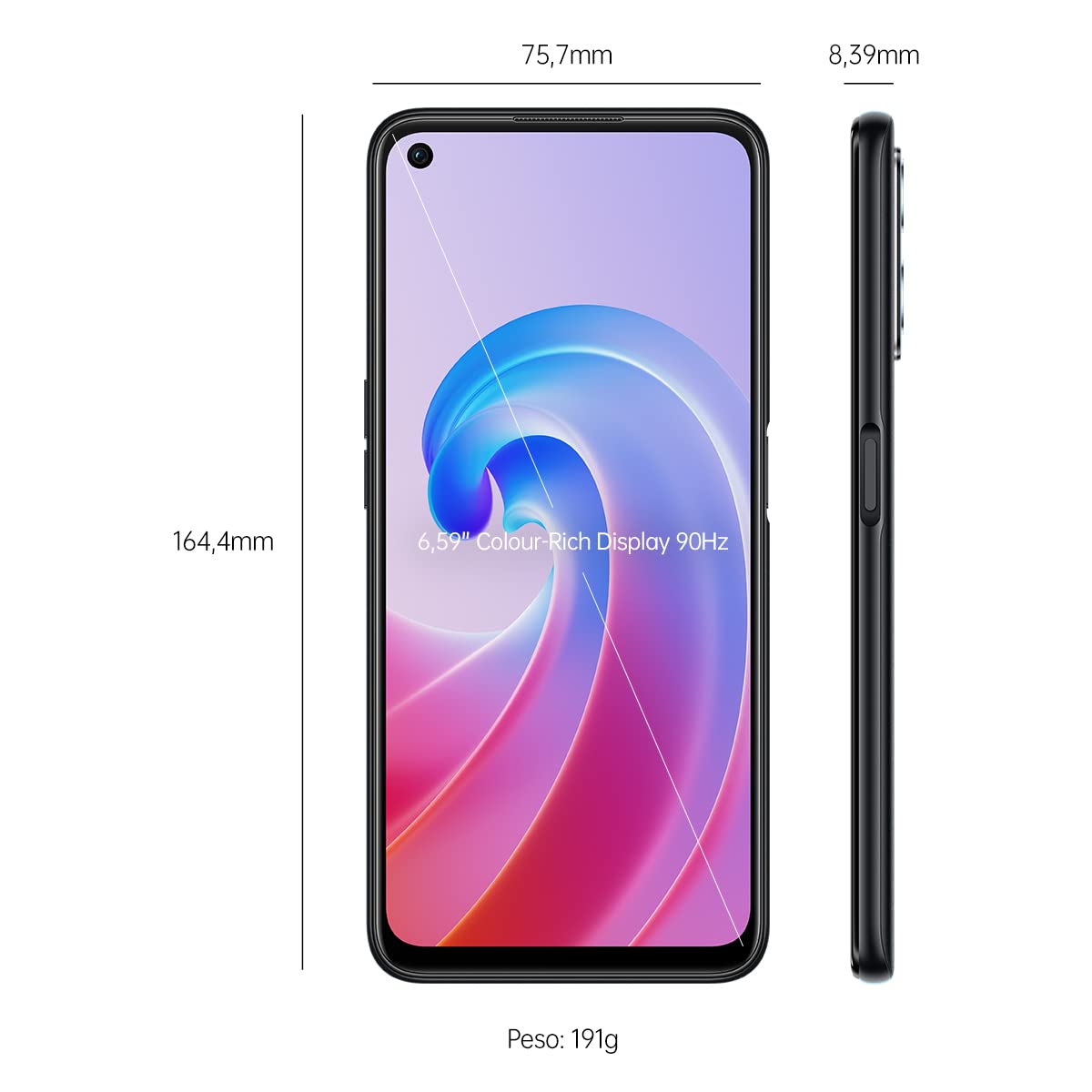 OPPO A96 Smartphone, NFC, Fotocamera principale da 50 Mp+AI e frontale da 16Mp, Display 6.59” 90HZ, 5000mAh, RAM 8GB+128GB espand. (1TB), [Extra Garanzia 24+6 Mesi Versione Italiana] Starry Black