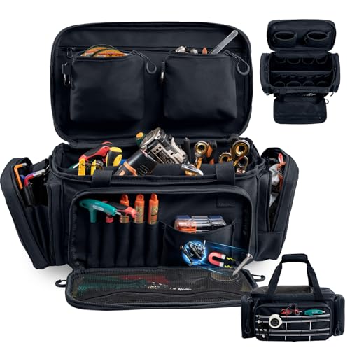 Image of Heavy Duty Tool Bag Organizer with Strong Magnets & Detachable Pouches, Tactical Tool Tote for Men, Multiple Pockets, Anti-Friction Bottom Utility Tool's Bag for Electrician,Mechanic