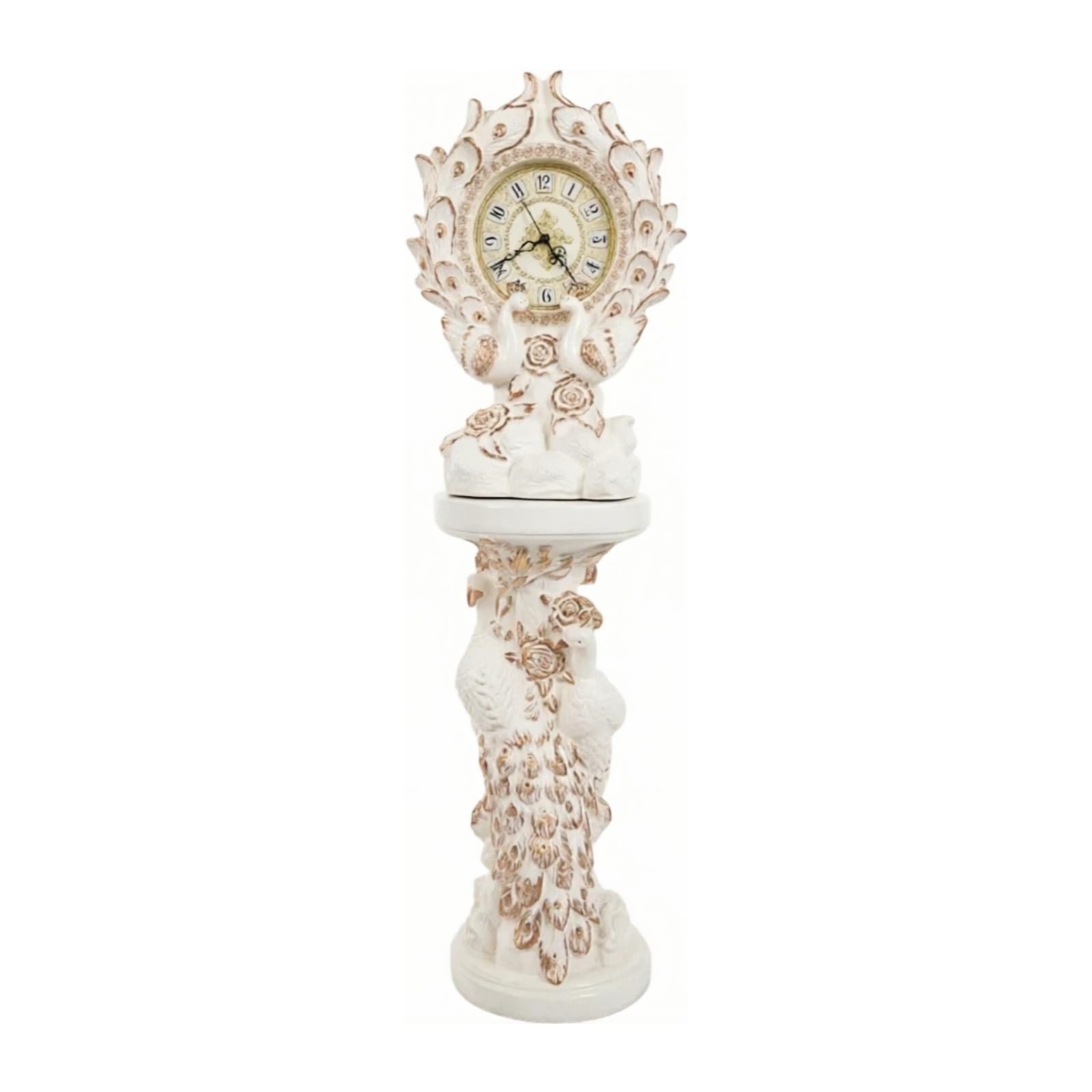 Kf2vBt7dP Chinese Style Floor Clock Vintage Floor Standing Clock Quartz Silent European Style Sculpture Grandfather Clocks(White)