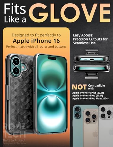 Rome Tech AIP16.SHL.BK For Apple Iphone 16 Case With Belt Clip Holster, Kickstand Slim Cover Phone Case thumb #1