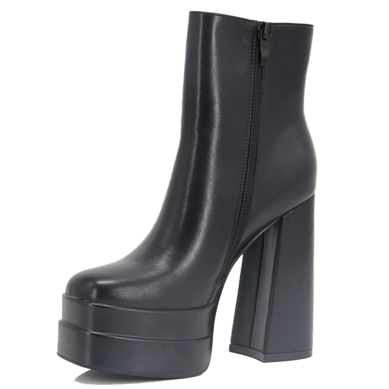 MeiLuSi Platform Boots for Women Chunky Heel Square Toe Ankle Boots Stacked High Heeled Boots Side Zipper