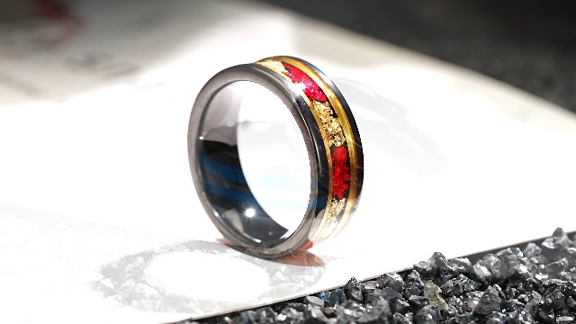 Zillaly 8mm Men's Gold Galaxy Ring, Tungsten Wedding Band with