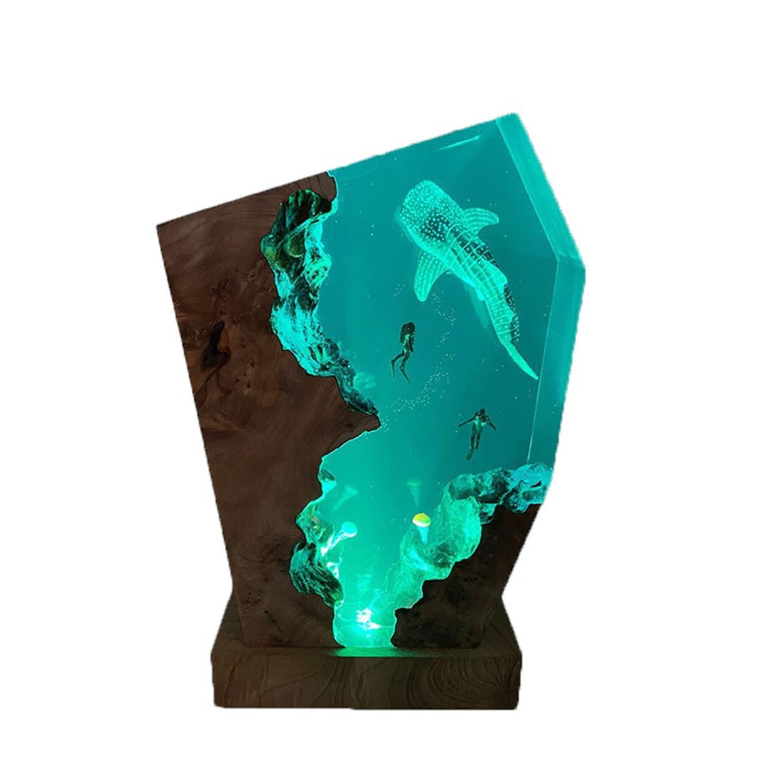 VISIOLEX Diver Diving Resin Wood lamp, Resin Ocean lamp, Diver Night lamp, Ocean Themed Perspective Painting, Ocean lamp, Men's Office Decoration, Bedroom Decoration (8 * 5in)