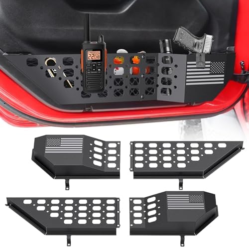 Metal Front Door Pocket Storage Box for Jeep Wrangler JL JLU 4XE 2018-2026 & Gladiator JT 2020-2023 2024 2025 2026 Accessories Door Storage Organizer Molle Panels (Not for Power Seats), 2PCS