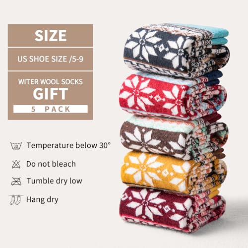 Image of Wool Socks for Women - Womens Wool Socks Winter Sock for men Warm Thick Knit Soft Vintage Casual Crew Sock
