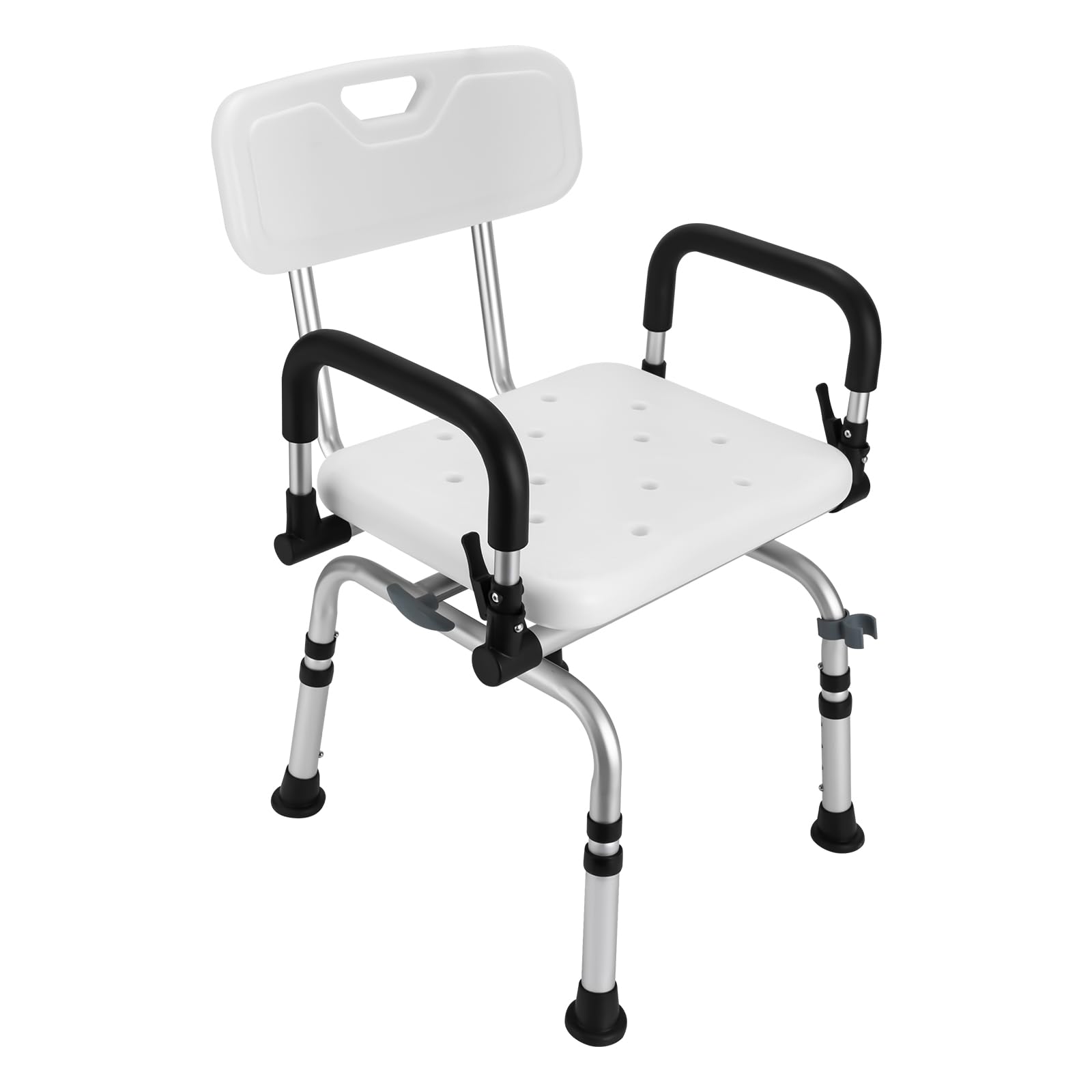 Silla de ducha, giratoria 360°, con reposabrazos y respaldo, altura regulable, capacidad de carga 180 kg, para personas mayores, embarazadas, plata, negro