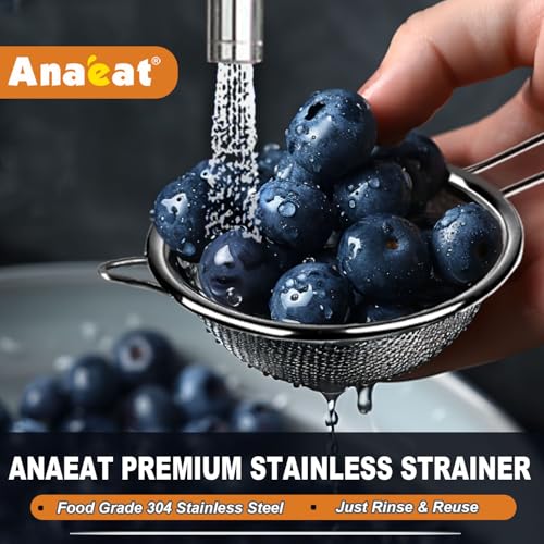 Anaeat Fine Mesh Strainers - Premium Stainless Steel Colander Sieve Sifters, with Durable Mesh and Sturdy Handle, Excellent for Sifting Dry ingredients, Flour, Pastas, Rice, Tea (3.15"+5.5"+7.87") - Image 6