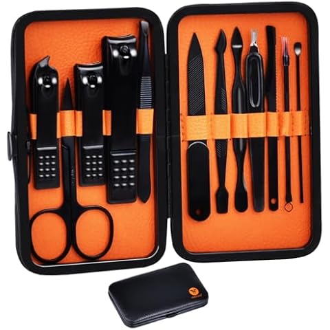 HANTEKAS Manicure Set Professional Nail Clipper Kit-12 Pieces Stainless Steel Manicure Kit, Women Men Grooming kit Nail Care Tools with Luxurious Travel Case Cover
