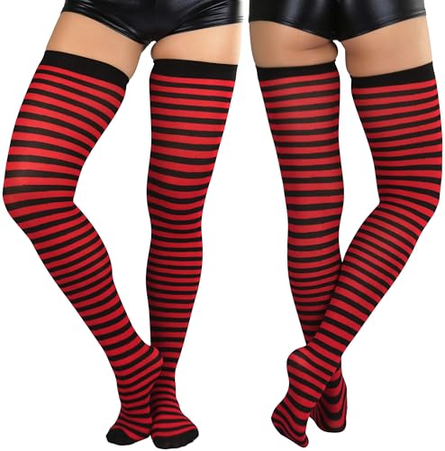 Image of ToBeInStyle Women's Opaque Hosiery Thin Striped Thigh High Long Stocking
