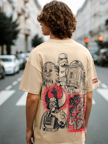 Image of Bewakoof X Star Wars Stormtrooper Men's Cotton Graphic Print Oversized Fit Half Sleeve Round Neck T-Shirt | Casual Wear | Street Wear | Oversized t Shirt for Men Cotton | Baggy