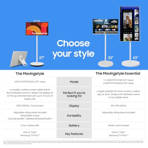 Image of Samsung 27-inch Class QHD LSM7F The Movingstyle Portable Smart Touch Screen (2025 Model, UN27LSM7) Detachable and Rollable Style, Built-in Battery, NQ4 AI Gen2 Processor, Motion Xcelerator 120Hz