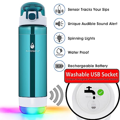 HANDYSPRING,Intelligente Wasserflasche mit Erinnerung, Wasser zu trinken – Lichter und Sound Hydrate Glow Flasche 750 ml, intelligente Trinkerinnerung, motivierende Wasserflasche (grün)