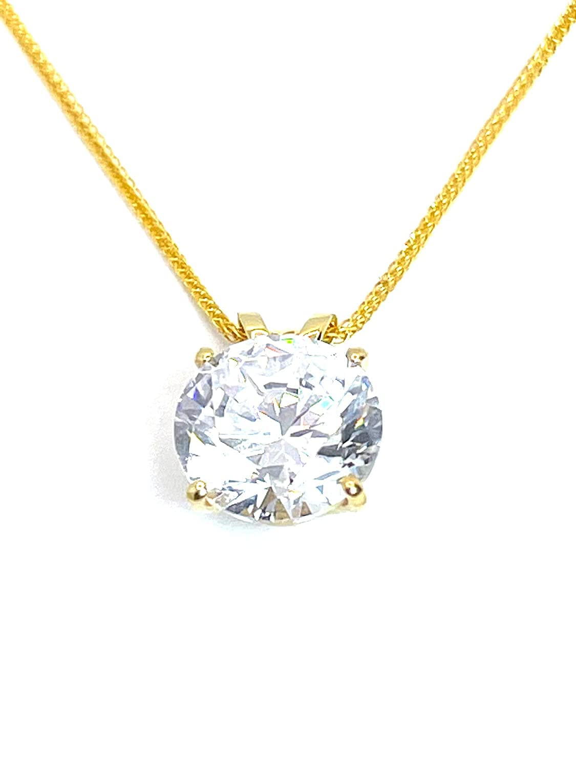 HandmadeCollar de oro macizo de 1,5 quilates de diamante de 18 quilates hecho a mano con colgante solitario de diamante de 8 mm para mujer, regalo de Año Nuevo, regalo de aniversario de boda para