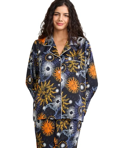 Image of YiNi LuLu Womens Silk Satin Pajamas Set Button Down 2 Piece Pjs Long Sleeve Oversized Sleepwear with Pockets