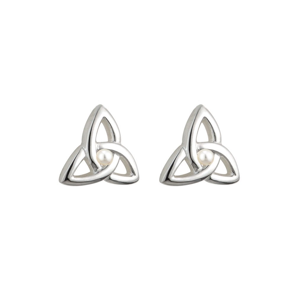 Solvar Trinity Knot Stud Earrings Silver Plated with Pearl Made in Ireland by Solvar
