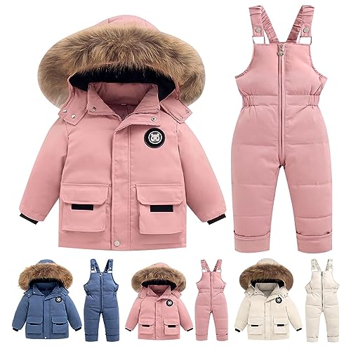 2-Piece Toddler Snowsuit Set Kids Hooded Down Jacket Coats+Snow Bib Pants,Unisex Ski Suits Winter Warm Clothes