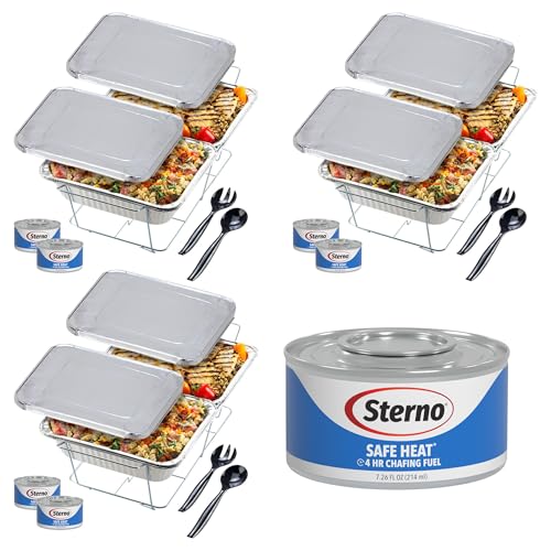 Sterno Disposable Chafing Dish Buffet Set, 4-Hour Food Warmers for Parties, Catering Supplies, Complete Buffet Set, Warming Trays (30pcs)