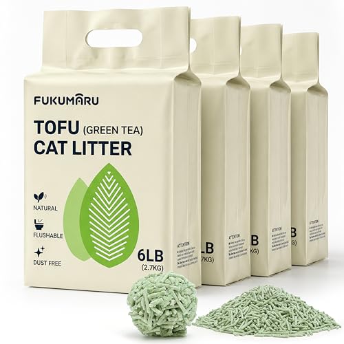 FUKUMARU Tofu Cat Litter Clumping Cat Litter Odour Control with Green Tea Scent Dust-Free and Easy to Clump Flushable Direct to Toliet 2.7Kg x 4bags