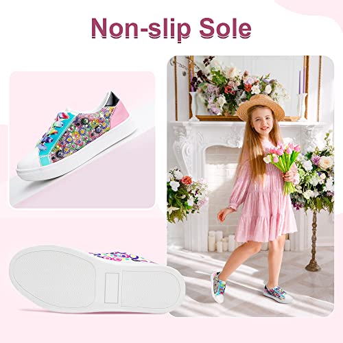 festooning Girls Sneakers Sparkle Glitter Low Top Sneakers for Little/Big Kids PU Leather Fashion Casual Sneaker Shoes with Colorful Shoelace4