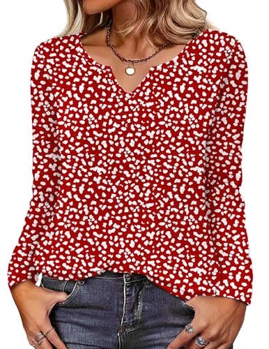 Image of Zeagoo Long Sleeve Shirts for Women Fall Tops Casual Dressy V Neck Blouses Boho Tunic Western Clothes Vacation Outfits