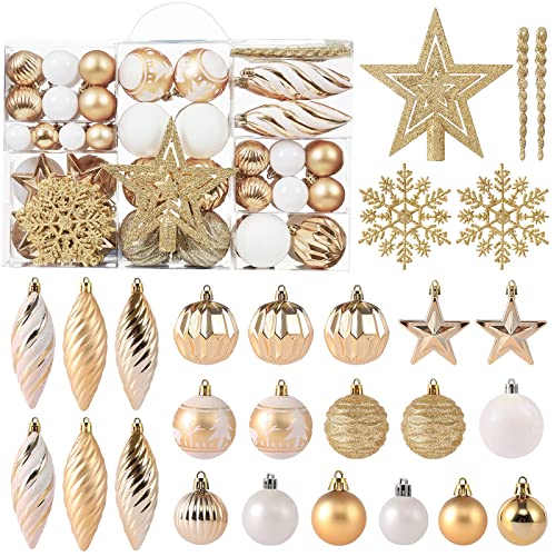100Ct Christmas Ball Ornaments Set - Assorted Shatterproof Hanging Tree Ornament Set With Reusable Hand-Held Gift Package For Xmas Tree Holiday Party And Home Decor (Gold) #TOP6