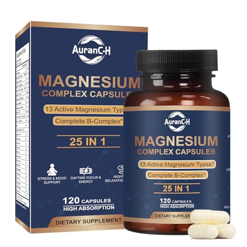Magnesium Glycinate Supplements Magnesium glycinate 25-in-1 Supplement with Glycinate Citrate Malate Oxide Taurate Aspartate Orotate Magnesium Relaxation Muscle Heart Support 120 Capsules