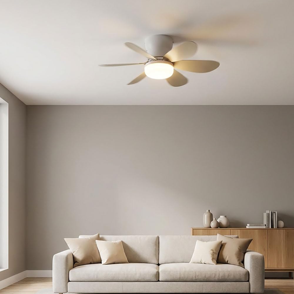LED Deckenventilator Deckenleuchte Wohnzimmerlampe Dimmbar Weiß sand D 51 cm