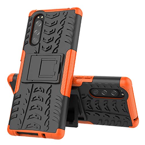 COTDINFORCA Case for Sony Xperia 5,Sony Xperia 5 Heavy Duty Case Hard PC+ Soft TPU Dual Layer Protection Phone Case with Kickstand for Sony Xperia 5. Hyun Orange