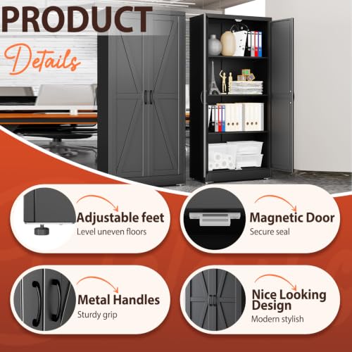 Image of PAOFIN 63 inch Black Metal Storage Pantry Cabinet