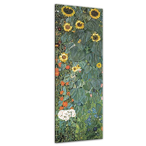 Wandbild Gustav Klimt Bauerngarten mit Sonnenblumen - 30x90cm hochkant - Alte Meister Berühmte Gemälde Leinwandbild Kunstdruck Bild auf Leinwand