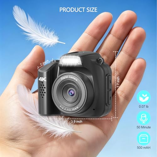 Image of VETEK Mini Camera 4K HD Video Recorder - Keychain Digital Camcorder with 64GB Card, 1.54 inch HD Display, Long Battery Life, Ultra-Portable Tiny Camera for Travel /Vlog /Night Shots, Ideal Gift, Black
