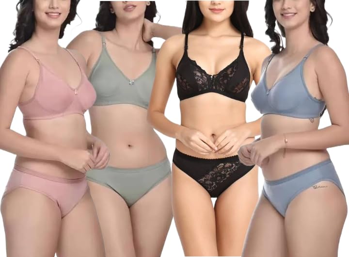realside Women Cotton Bra Panty Set for Lingerie Set|Bra Panty Set | Panty Bra Set for Women Women Lingerie Set A Beautiful Combo Pack of 4-picture-42