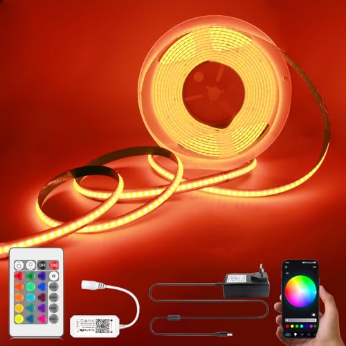 Arotelicht Ruban LED COB RGB 5m 24V avec contrôleur WIFI et adaptateur, Bande LED COB 576LEDs/m Flexible Haute Densité Dimmable IP20 pour TV Rétro-éclairage Chambre Cuisine Décoration Intérieure