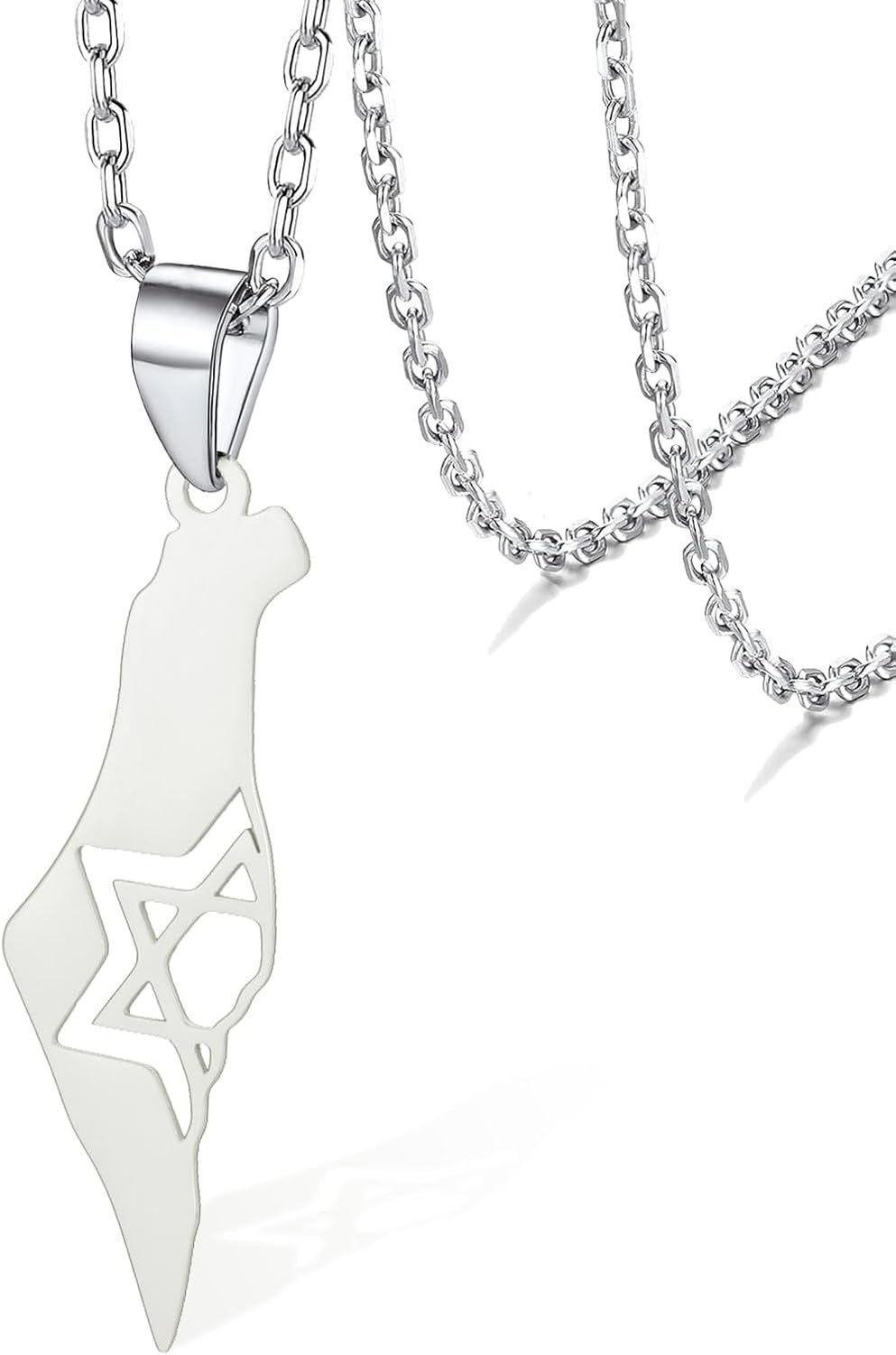 HURUMA Women Men Stainless Steel Map Necklace Star of David Israel Palestine Map Pendant Hexagram Magen David Jewish Jewelry Peace Symbol Collar Chain, silver israel map necklace