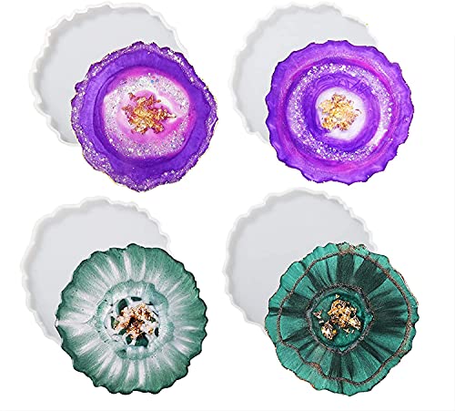 Image of SNOOGG Resin Coaster Molds, Agate Coaster Molds for Making Resin Geode,Agate Slice Coasters,Cup Mats,Home Decoration Pack of 2