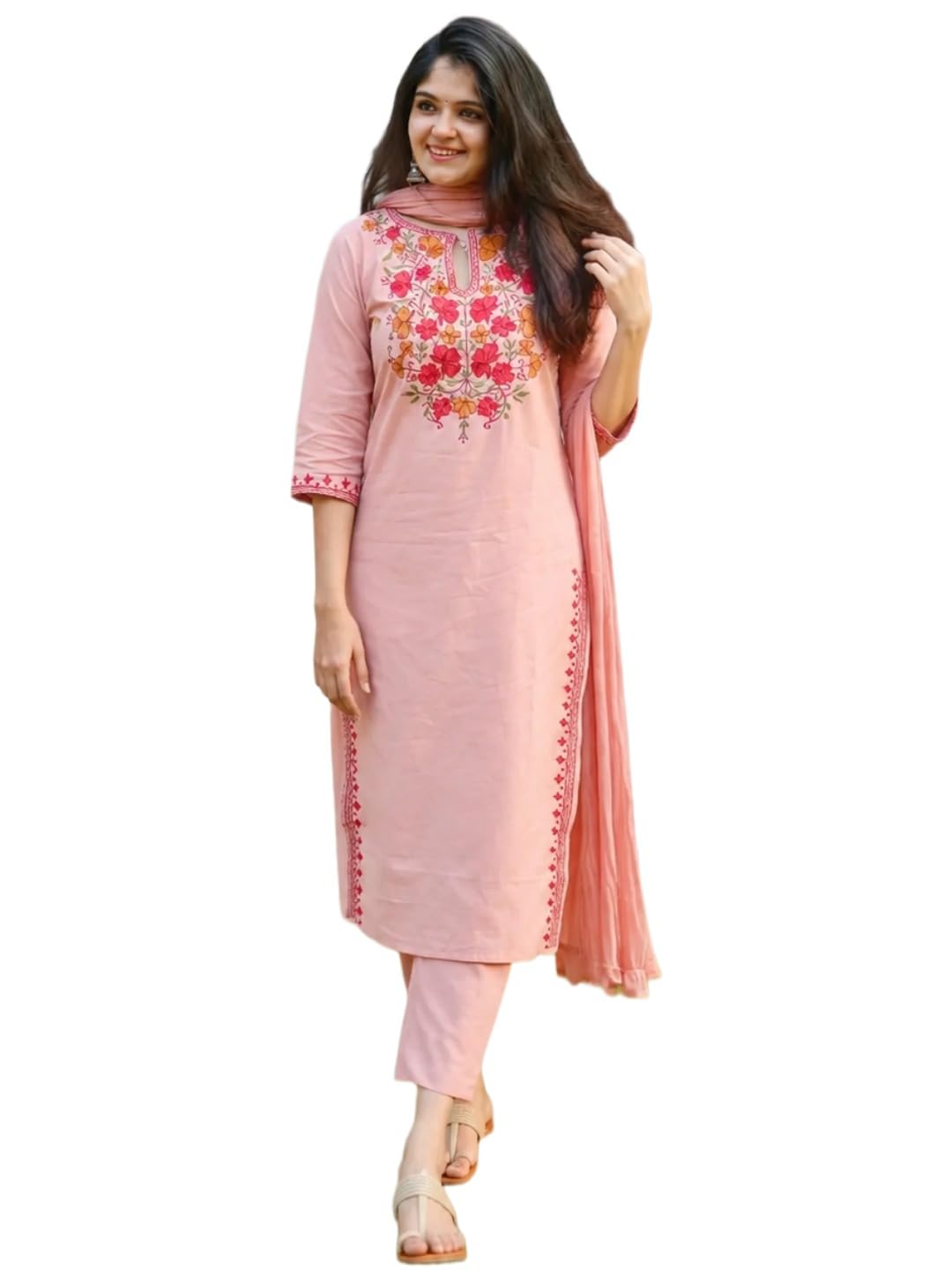 anni designer Kurta Set for Women Viscose Embroidered | Straight Kurta Pant Dupatta Set for Woman | Long Sleeve Round Neck V-Slit Stylish Ethnic 3 Piece Outfit Trendy Women Clothing-picture-40